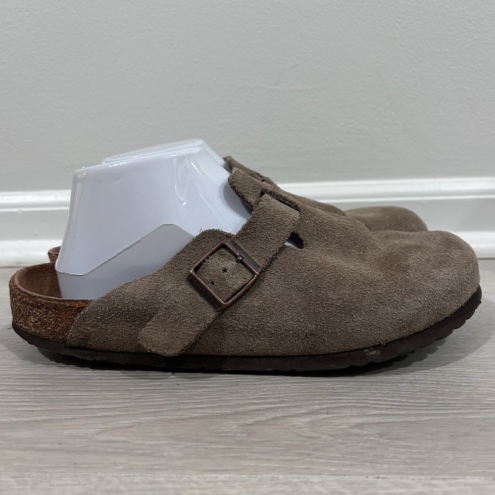 Birkenstock Suede Clog Mules in Taupe